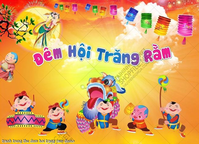 tranh trung thu dem hoi trang ram 